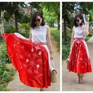 Anthropologie Red Sundial Skirt by AM:PM